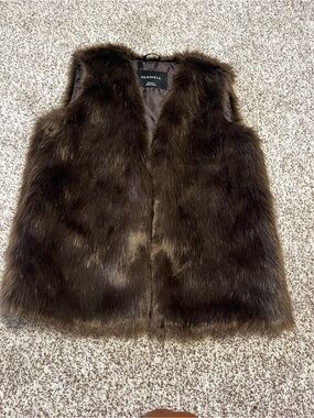 Glamsia Brown Faux Fur Vest Women’s Small Open Front Soft Cozy